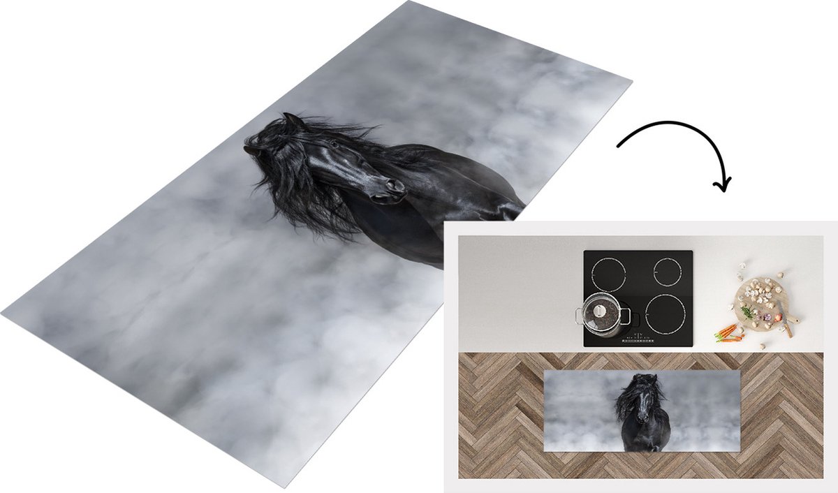 KitchenYeah Keukenloper - Loper keuken - Paard - Rook - Grijs - 120x50 cm - Keukenloper vinyl Multicolor