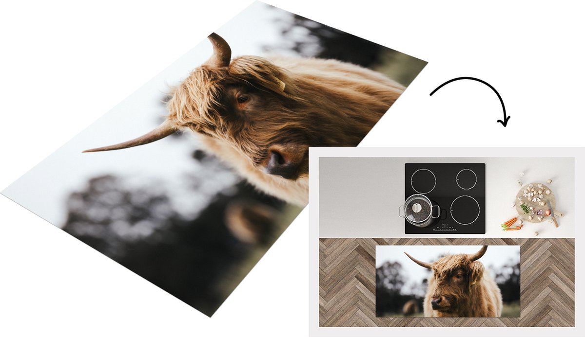 KitchenYeah Keukenloper - Loper keuken - Schotse Hooglander - Dieren - Horens - 120x60 cm - Keukenloper vinyl Multicolor