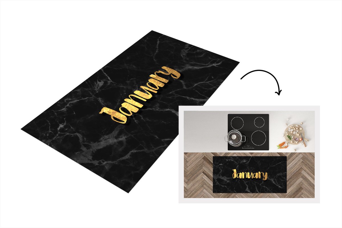 KitchenYeah Keukenloper - Loper keuken - Kalender - Januari - Goud - Marmer - 120x60 cm - Keukenloper vinyl Multicolor