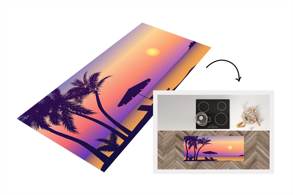KitchenYeah Keukenloper - Loper keuken - Strandstoel - Parasol - Zomer - Illustratie - 120x50 cm - Keukenloper vinyl Multicolor