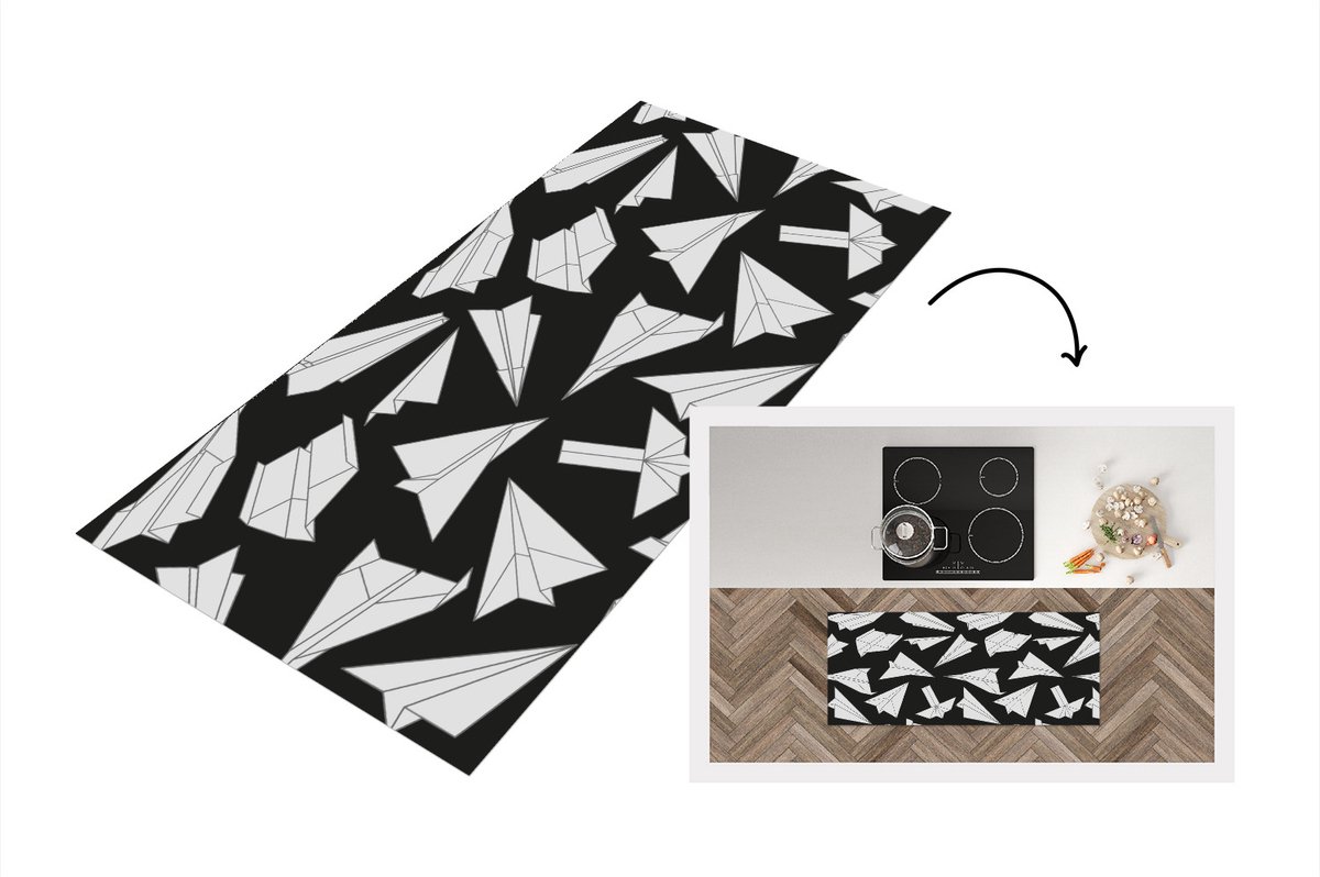 KitchenYeah Keukenloper - Loper keuken - Design - Papier - Vliegtuig - 120x50 cm - Keukenloper vinyl Multicolor