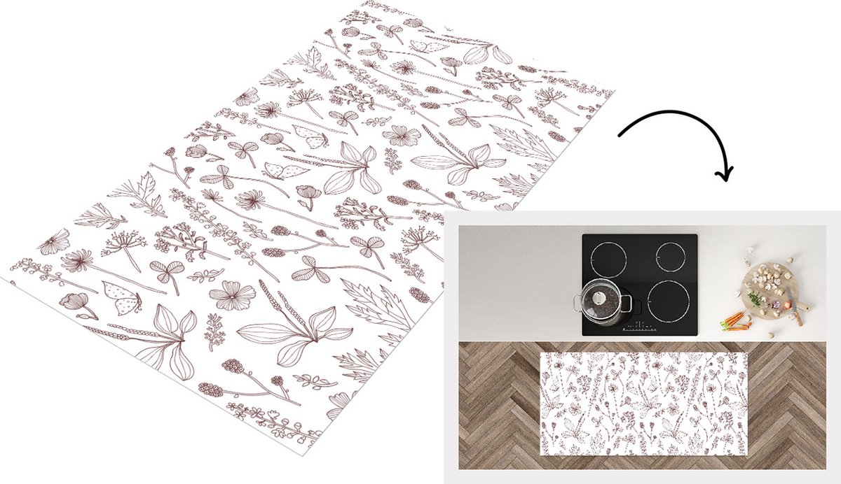 KitchenYeah Keukenloper - Loper keuken - Planten - Patroon - Bloemen - 120x60 cm - Keukenloper vinyl Multicolor