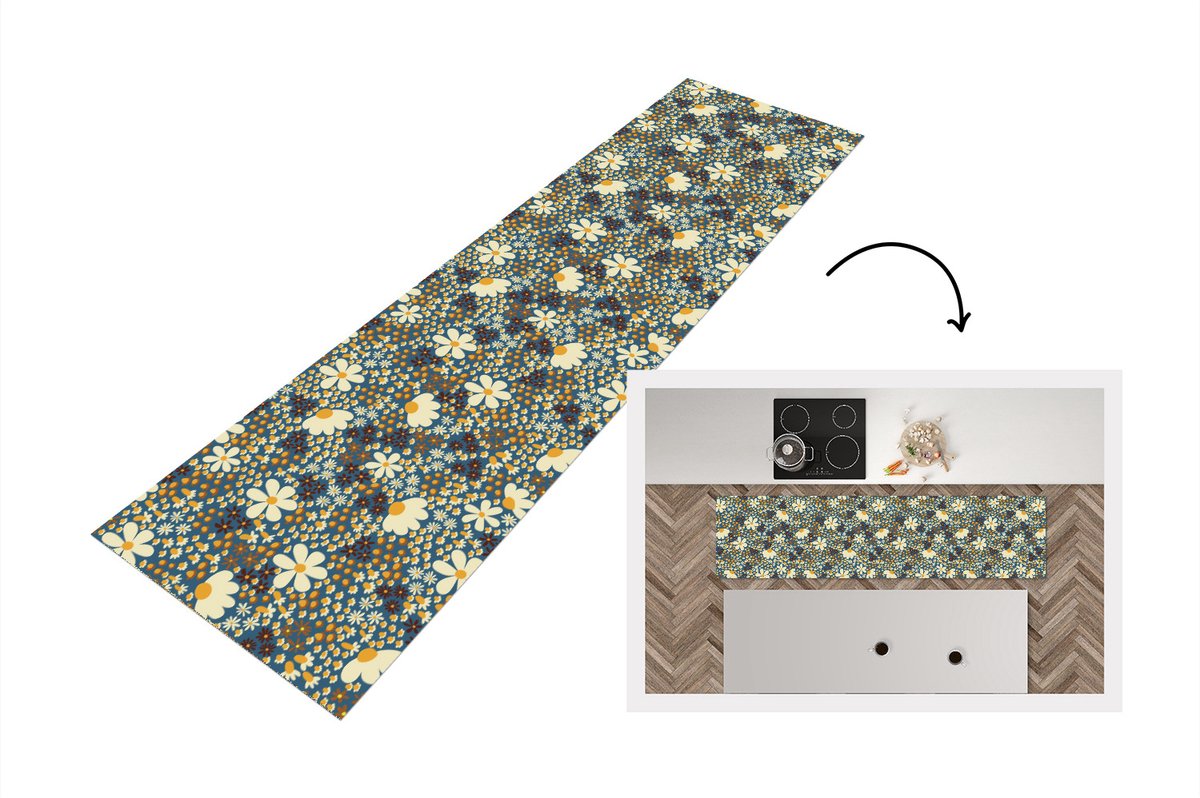 KitchenYeah Keukenloper - Loper keuken - Bloemen - Patroon - Madelief - 240x60 cm - Keukenloper vinyl Multicolor