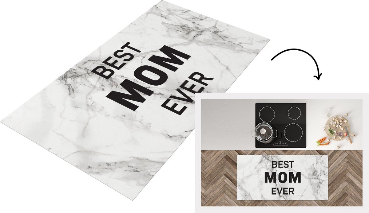 KitchenYeah Keukenloper - Loper keuken - Spreuken - Quotes Best Mom Ever - Marmer - Moederdag - Mam - 120x60 cm - Keukenloper vinyl Multicolor