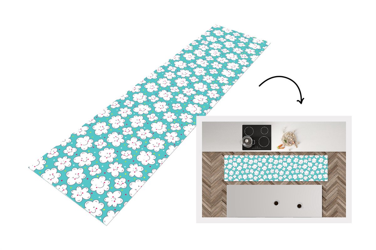KitchenYeah Keukenloper - Loper keuken - Patronen - Wolk - Lucht - 200x50 cm - Keukenloper vinyl Multicolor
