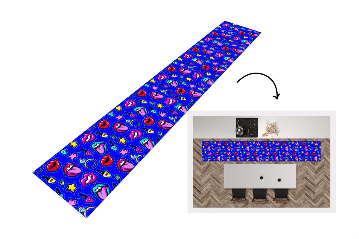 KitchenYeah Keukenloper - Loper keuken - Patroon - Popart - Neon - Blauw - Keukenloper vinyl, foto 6