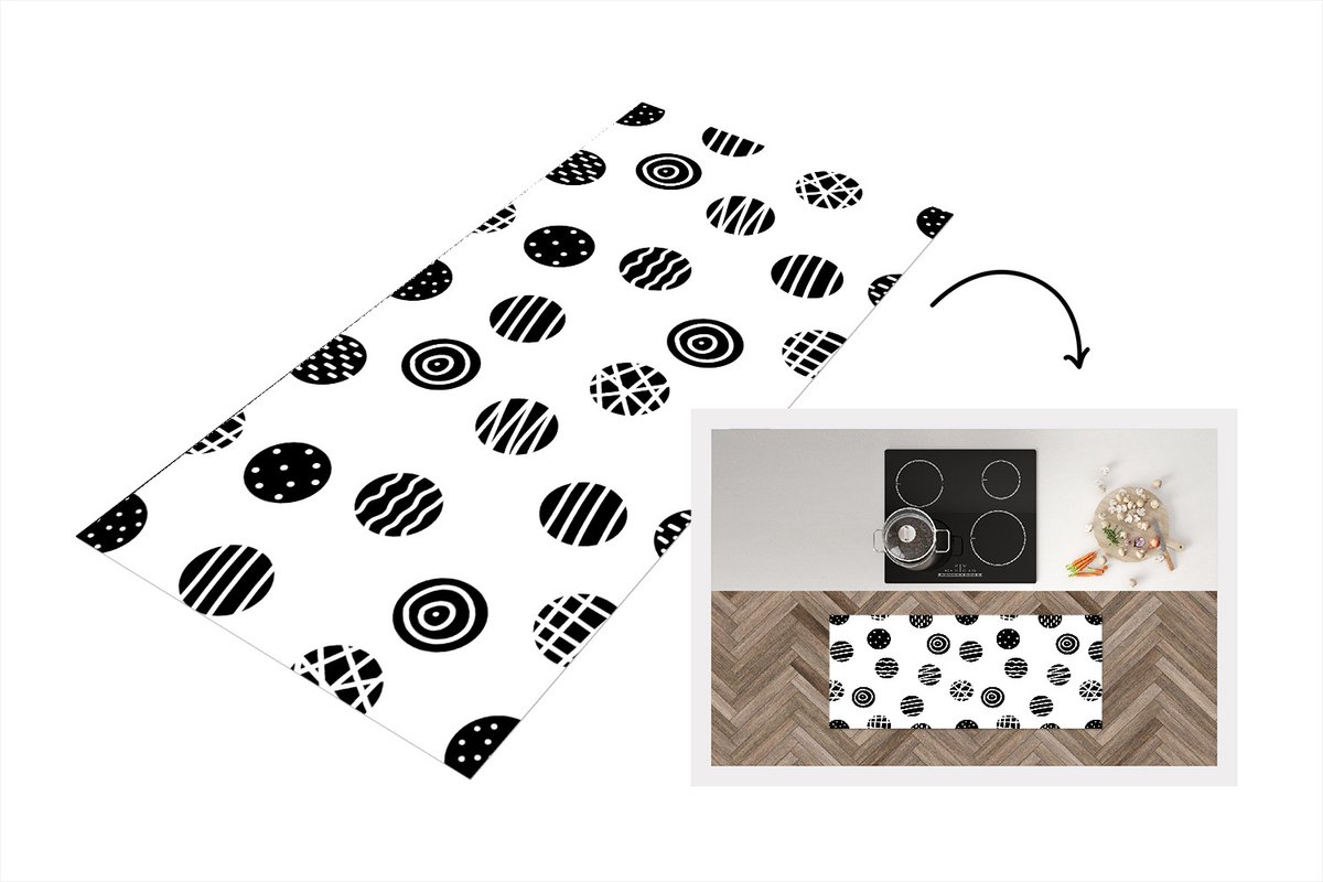 KitchenYeah Keukenloper - Loper keuken - Patronen - Stip - Zwart Wit - 120x50 cm - Keukenloper vinyl Zwart; Wit