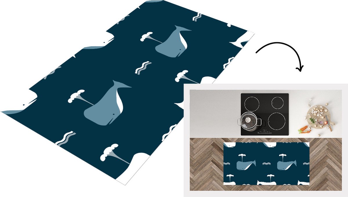 KitchenYeah Keukenloper - Loper keuken - Patronen - Walvis - Water - 120x60 cm - Keukenloper vinyl Multicolor