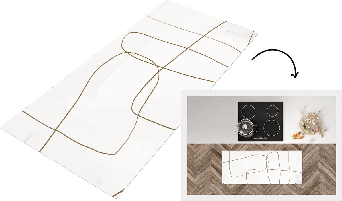 KitchenYeah Keukenloper - Loper keuken - Abstract - Bruin - Lijn - Keukenloper vinyl Multicolor