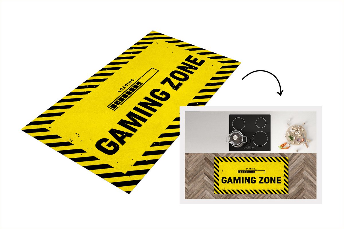 KitchenYeah Keukenloper - Loper keuken - Gaming - Game - Zwart - Geel - 120x60 cm - Keukenloper vinyl Multicolor