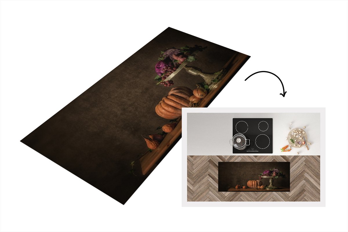 KitchenYeah Keukenloper - Loper keuken - Stilleven - Schilderij - Druiven - Pompoen - Fruit - 120x50 cm - Keukenloper vinyl Multicolor