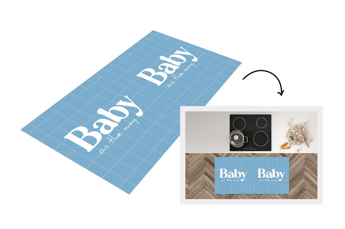 KitchenYeah Keukenloper - Loper keuken - Spreuken - Baby on the way - Quotes - Baby - 120x60 cm - Keukenloper vinyl Multicolor