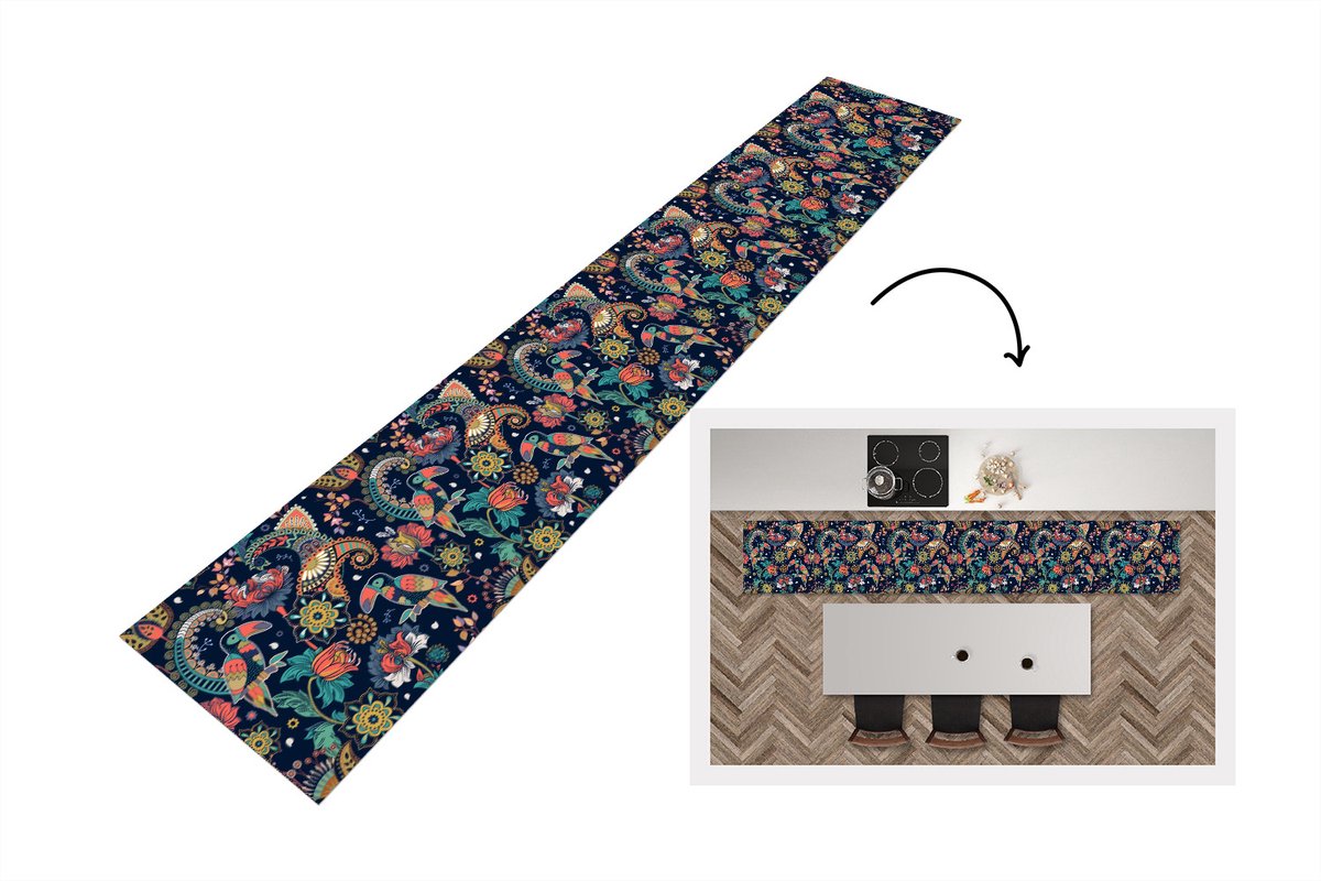 KitchenYeah Keukenloper - Loper keuken - Toekan - Vogel - Regenboog - Jungle - Patroon - 300x50 cm - Keukenloper vinyl Multicolor