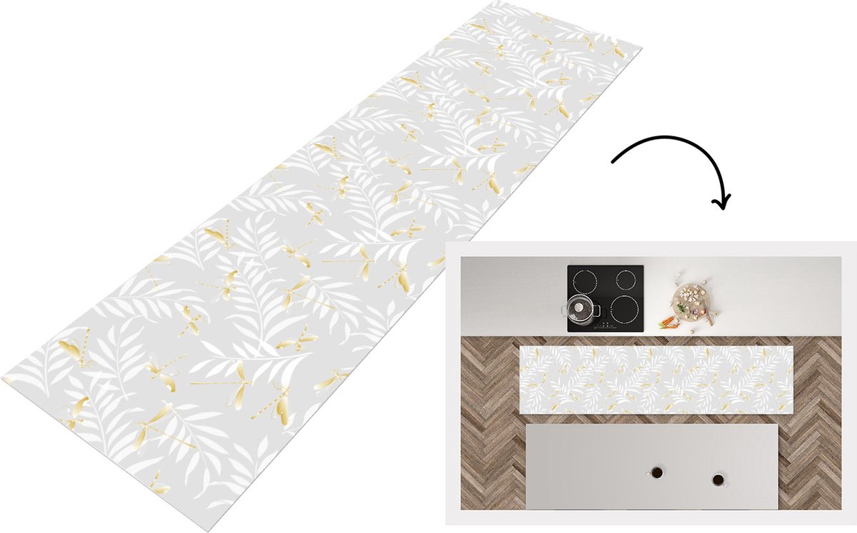 KitchenYeah Keukenloper - Loper keuken - Libelle - Patronen - Goud - Keukenloper vinyl, foto 3