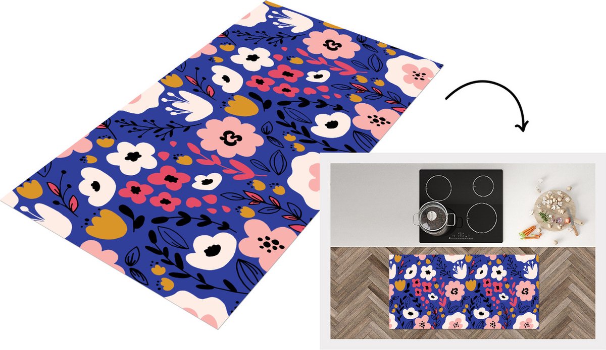 KitchenYeah Keukenloper - Loper keuken - Bloemen - Bladeren - Patronen - 120x60 cm - Keukenloper vinyl Multicolor