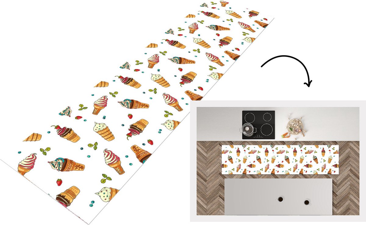 KitchenYeah Keukenloper - Loper keuken - Patronen - Zomer - IJs - 200x50 cm - Keukenloper vinyl Multicolor