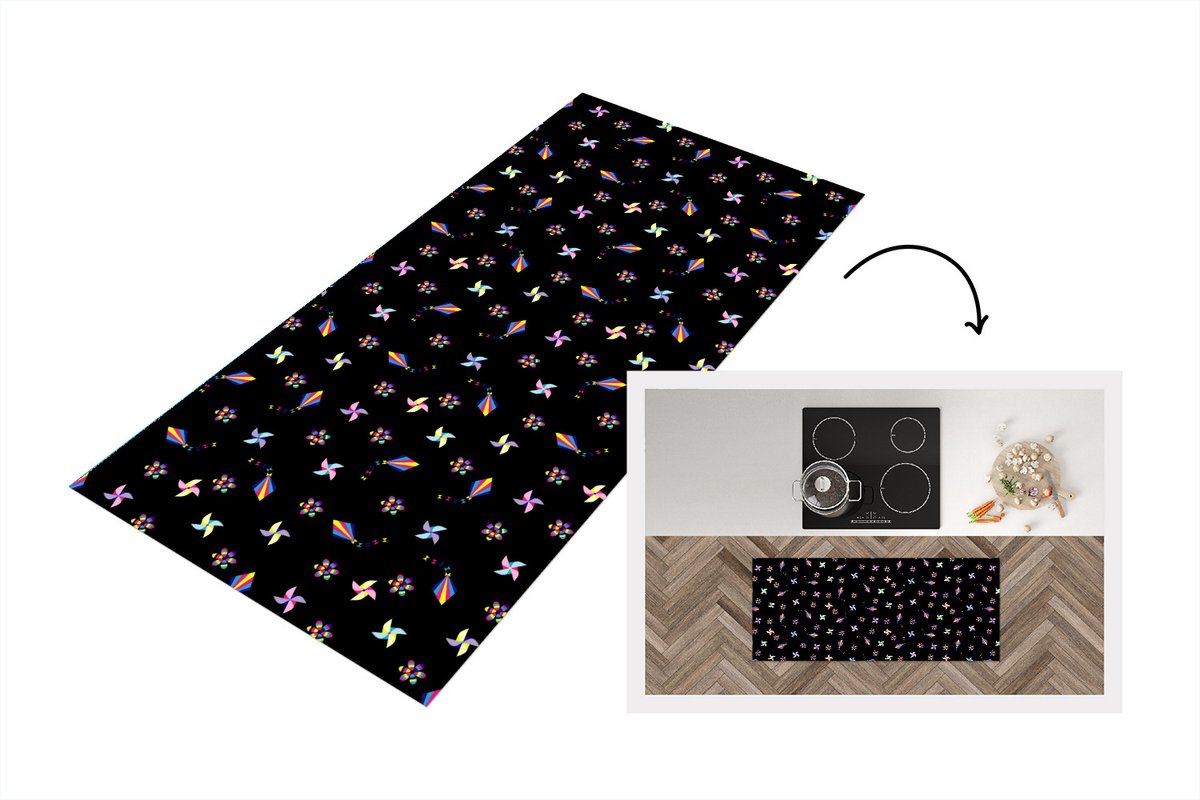 KitchenYeah Keukenloper - Loper keuken - Regenboog - Windmolen - Patroon - Kinderen - 120x50 cm - Keukenloper vinyl Multicolor