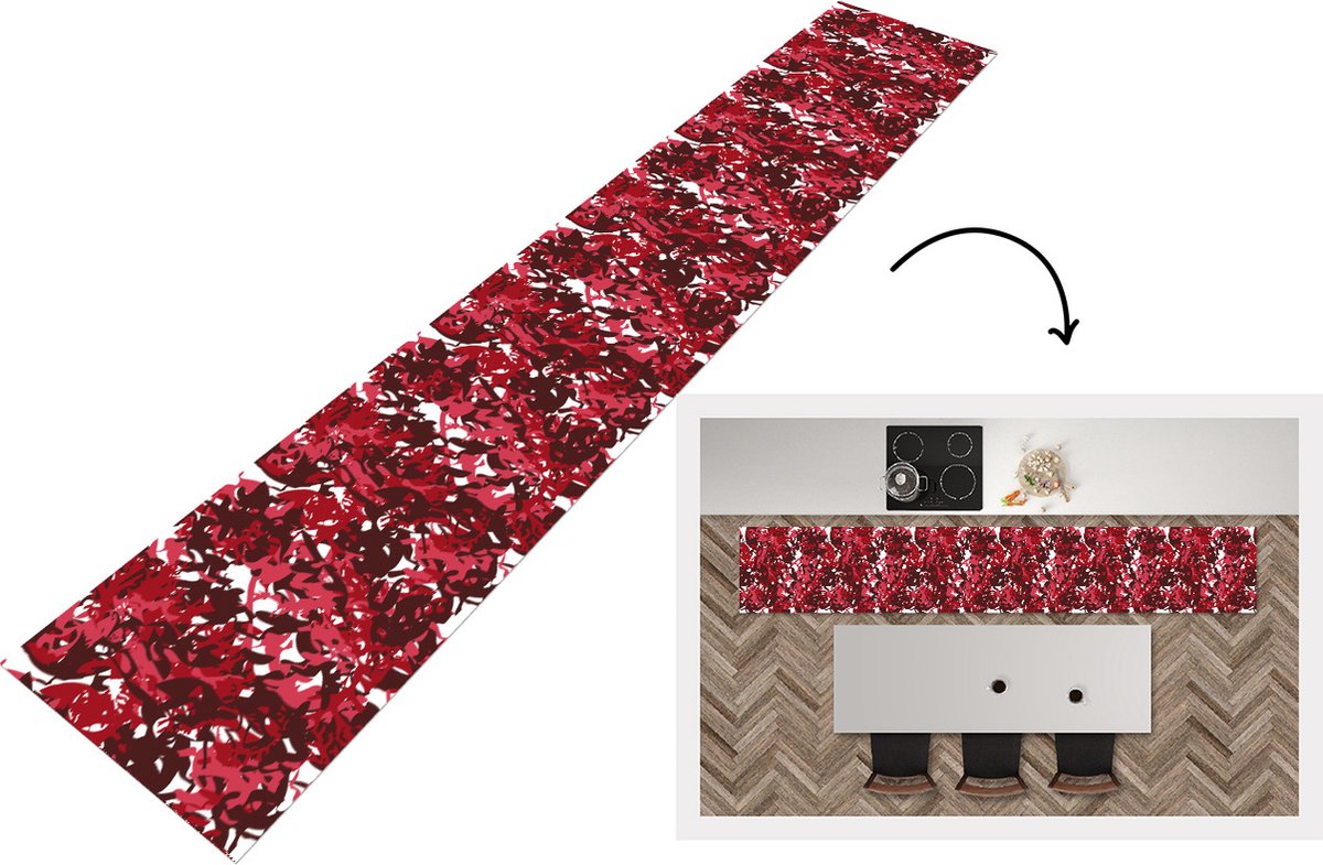 KitchenYeah Keukenloper - Loper keuken - Patroon - Jungle - Rood - 300x50 cm - Keukenloper vinyl Multicolor