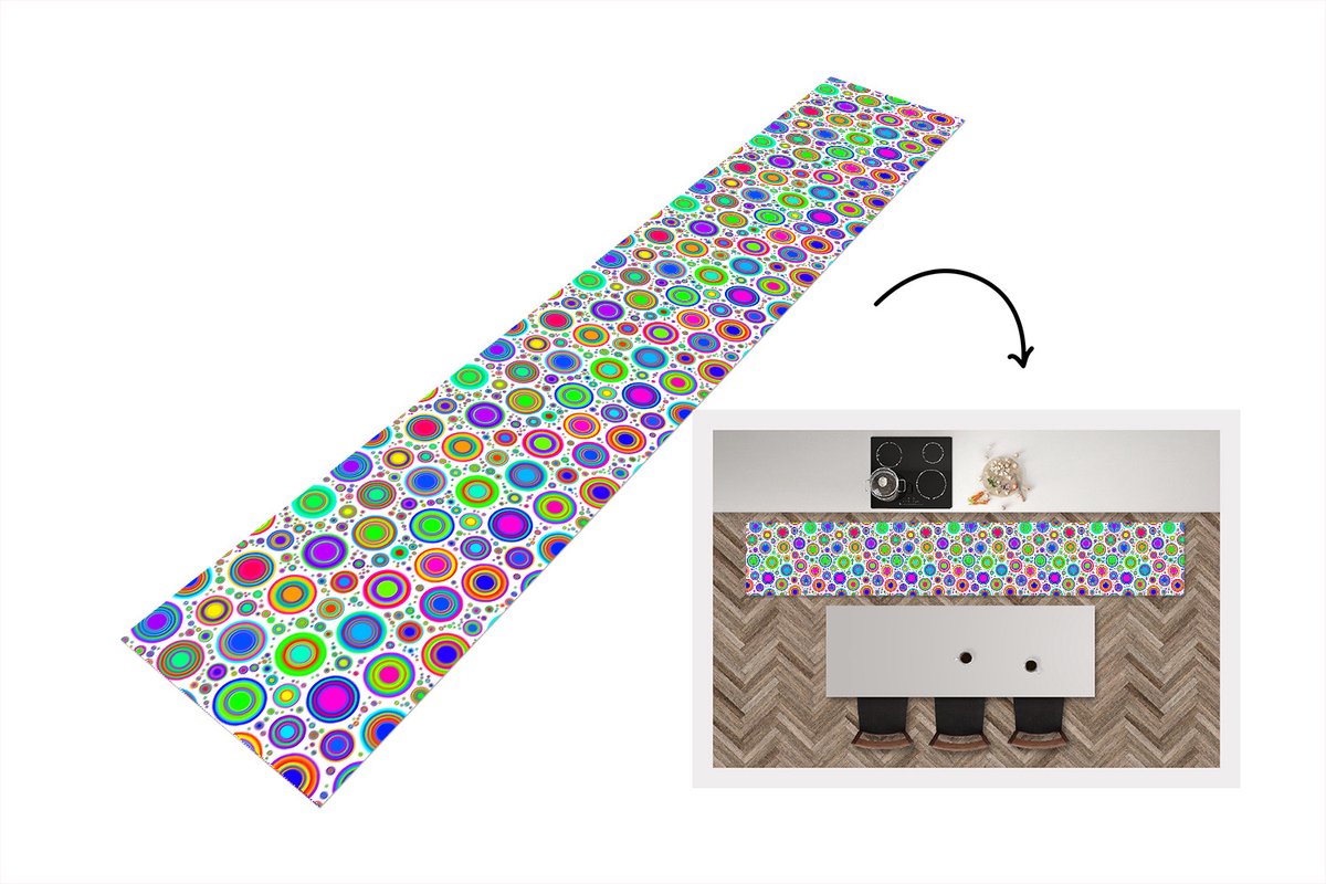 KitchenYeah Keukenloper - Loper keuken - Patroon - Stippen - Cirkel - 300x50 cm - Keukenloper vinyl Multicolor