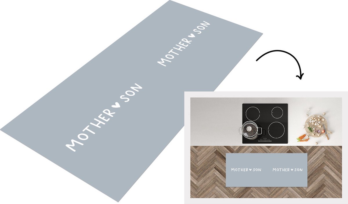 KitchenYeah Keukenloper - Loper keuken - Spreuken - Mama - Zoon - Mother - Son - Liefde - Quotes - Grijs - 120x50 cm - Keukenloper vinyl Multicolor