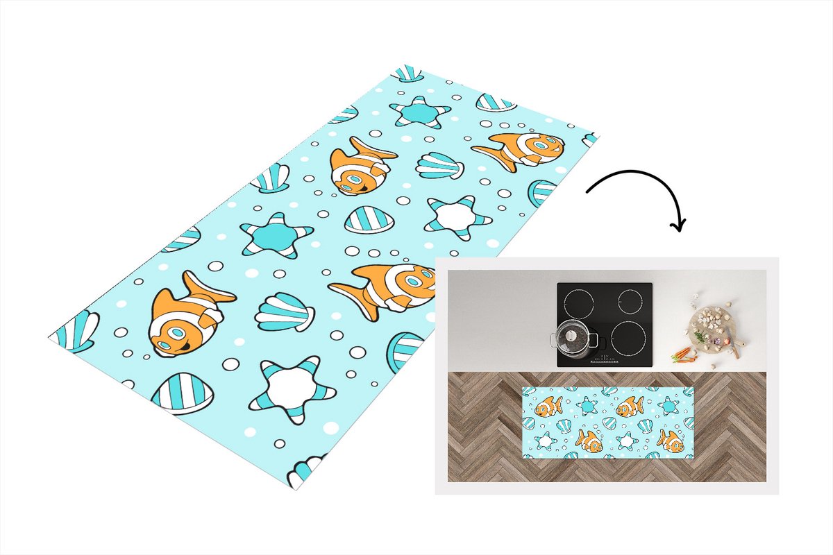KitchenYeah Keukenloper - Loper keuken - Patroon - Clownvis - Zee - Dieren - 120x50 cm - Keukenloper vinyl Multicolor