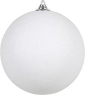 1x Witte grote decoratie glitter kerstballen 25 cm - hangdecoratie / boomversiering glitter kerstballen