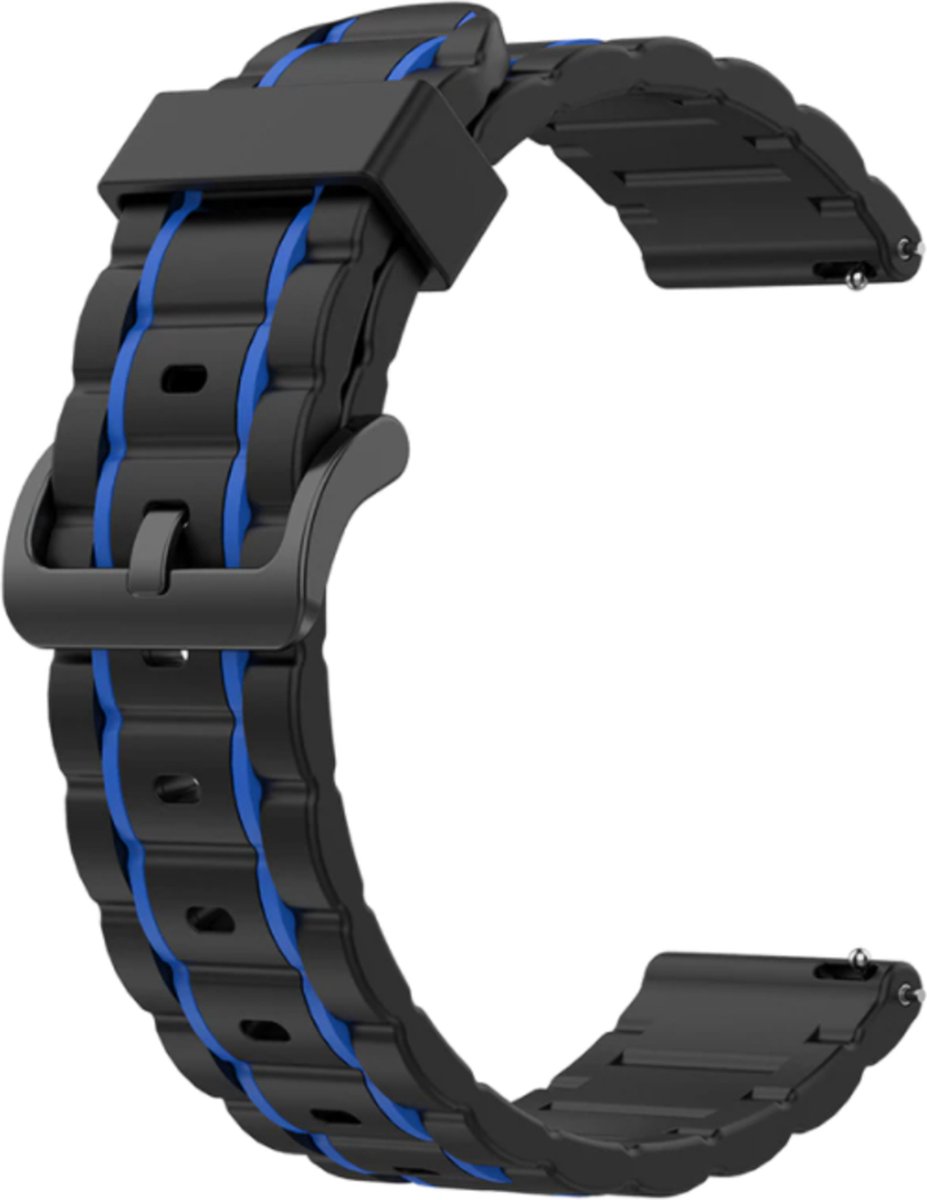 Strap-it Smartwatch bandje 22mm - sport gesp bandje geschikt voor Samsung Galaxy Watch 46mm / Galaxy Watch 3 45mm / Gear S3 Classic & Frontier - Amazfit GTR 47mm / GTR 2 / GTR 3 / GTR 4 / OnePlus Watch - zwart/blauw