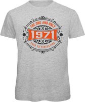 1971 The One And Only | Feest Kado T-Shirt Heren - Dames | Antraciet - Oranje | Perfect Verjaardag Cadeau Shirt | Grappige Spreuken - Zinnen - Teksten | Maat 3XL
