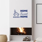 Stickerheld - Muursticker "Home Sweet Home" Quote - Woonkamer - huis met hartjes - Engelse Teksten - Mat Donkerblauw - 55x100.6cm