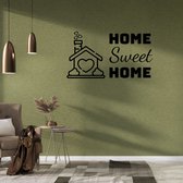Stickerheld - Muursticker "Home Sweet Home" Quote - Woonkamer - huis met hartjes - Engelse Teksten - Mat Zwart - 55x100.6cm