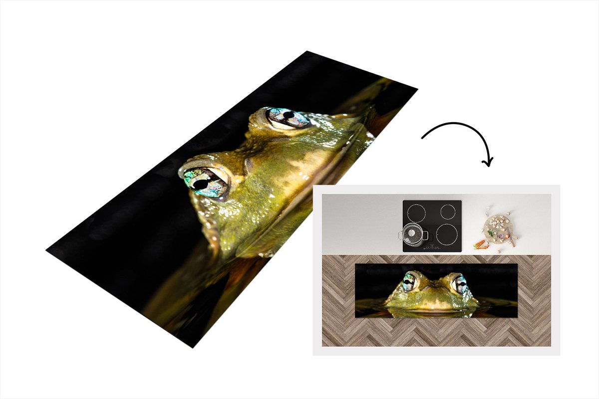 KitchenYeah Keukenloper - Loper keuken - Kikker - Ogen - Portret - 150x50 cm - Keukenloper vinyl Multicolor