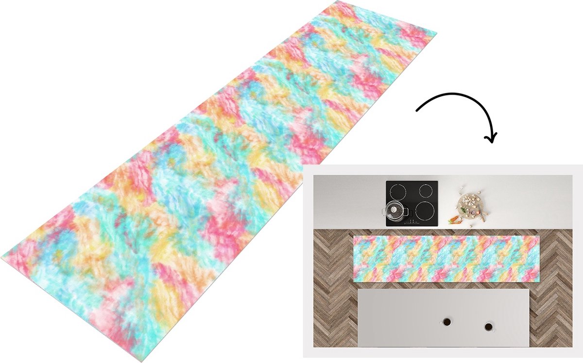 KitchenYeah Keukenloper - Loper keuken - Textiel - Tie dye - Verf - Patronen - 240x60 cm - Keukenloper vinyl Multicolor