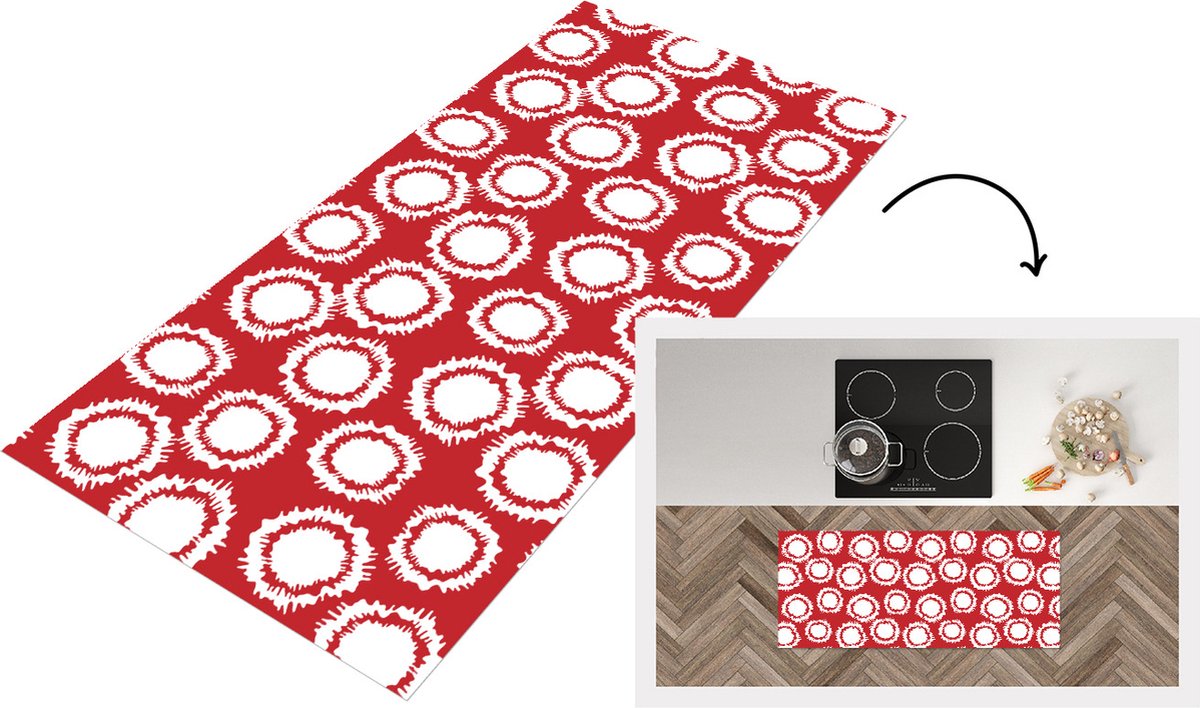KitchenYeah Keukenloper - Loper keuken - Stippen - Rood - Patroon - 120x50 cm - Keukenloper vinyl Multicolor