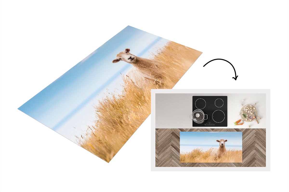 Keukenloper - Loper keuken - Schaap - Gras - Zee - 120x60 cm - Keukenloper vinyl