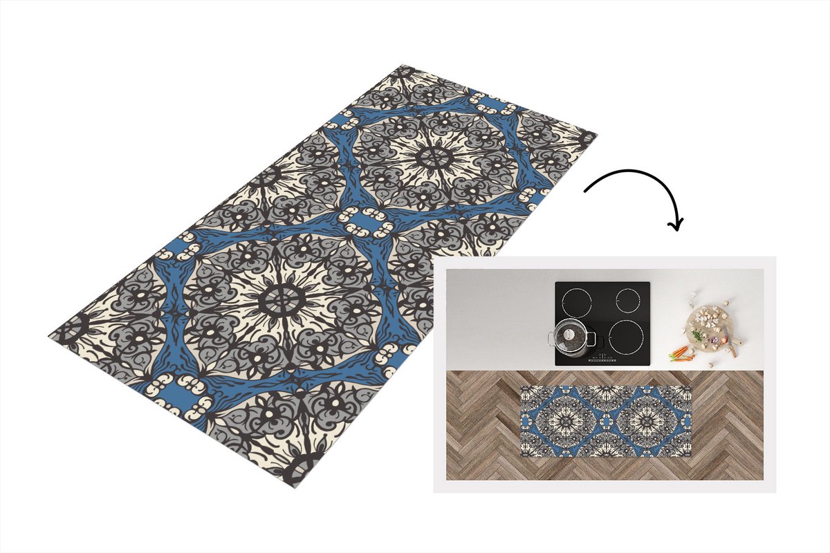 KitchenYeah Keukenloper - Loper keuken - Mandala - Patronen - Vintage - 120x50 cm - Keukenloper vinyl Multicolor