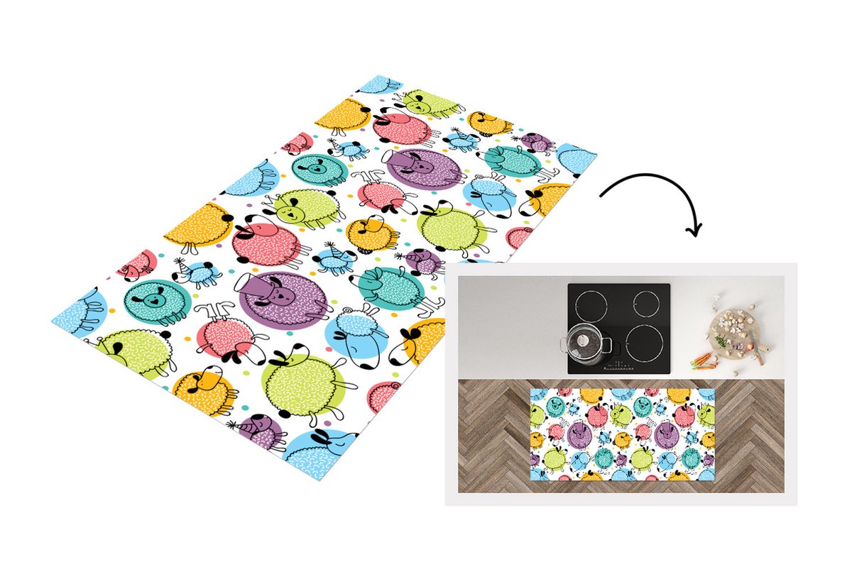 KitchenYeah Keukenloper - Loper keuken - Schapen - Stippen - Patronen - 120x60 cm - Keukenloper vinyl Multicolor