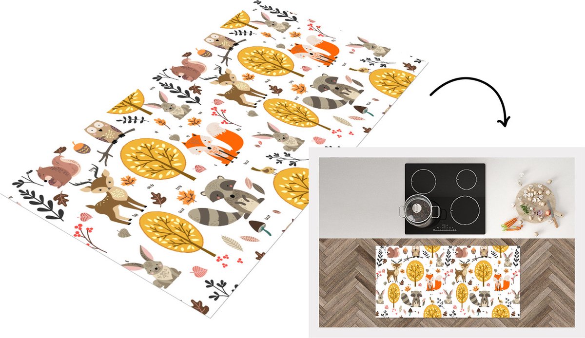 KitchenYeah Keukenloper - Loper keuken - Design - Dieren - Bos - 120x60 cm - Keukenloper vinyl Multicolor