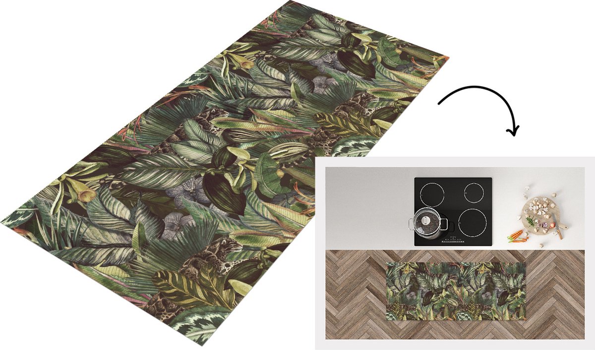 KitchenYeah Keukenloper - Loper keuken - Bladeren - Jungle - Vintage - Patronen - 120x50 cm - Keukenloper vinyl Multicolor