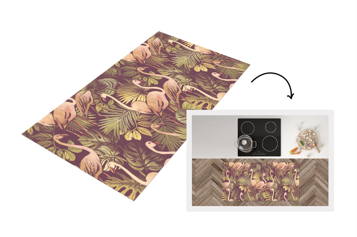 KitchenYeah Keukenloper - Loper keuken - Vintage - Flamingo - Bladeren - Jungle - Patroon - 120x60 cm - Keukenloper vinyl Multicolor