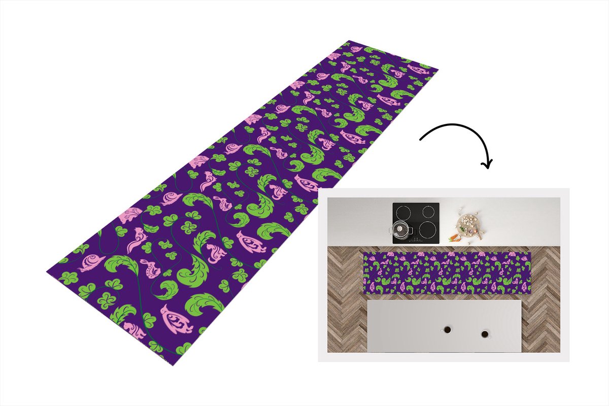 KitchenYeah Keukenloper - Loper keuken - Bladeren - Dieren - Patronen - 240x60 cm - Keukenloper vinyl Multicolor