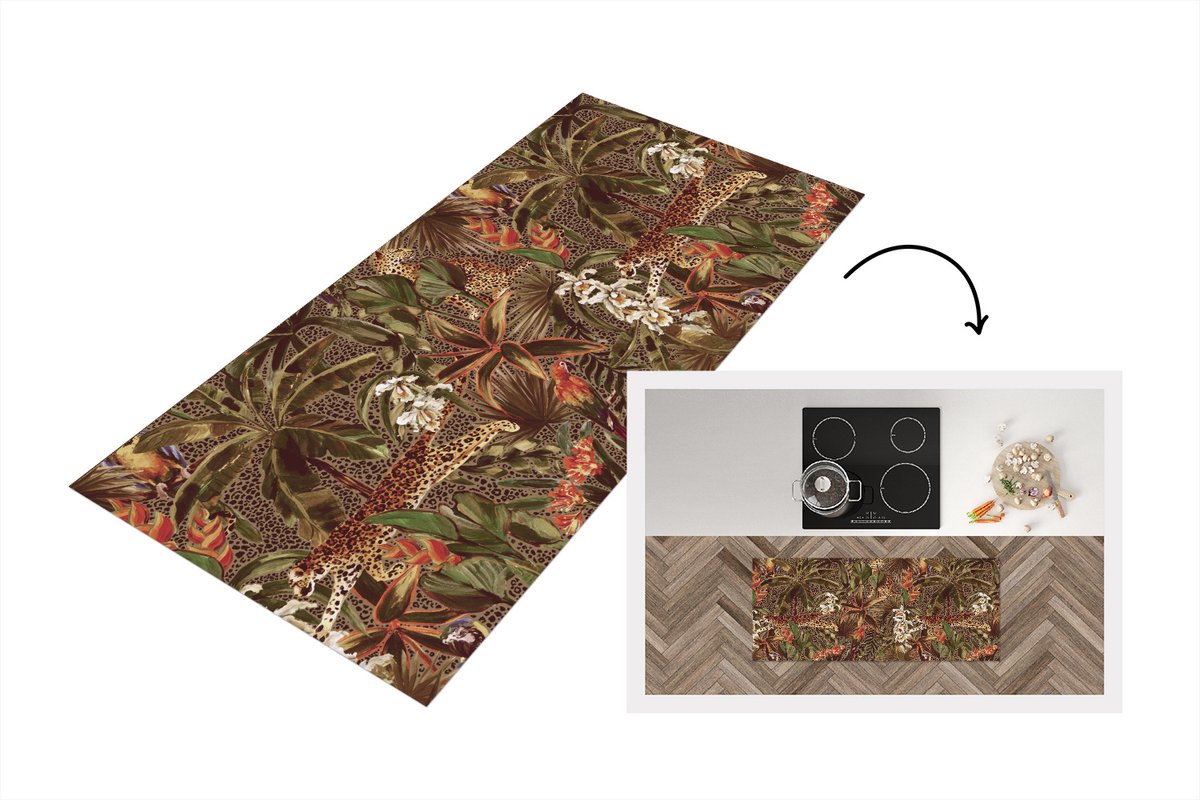 KitchenYeah Keukenloper - Loper keuken - Vintage - Natuur - Jungle - Patronen - 120x50 cm - Keukenloper vinyl Multicolor
