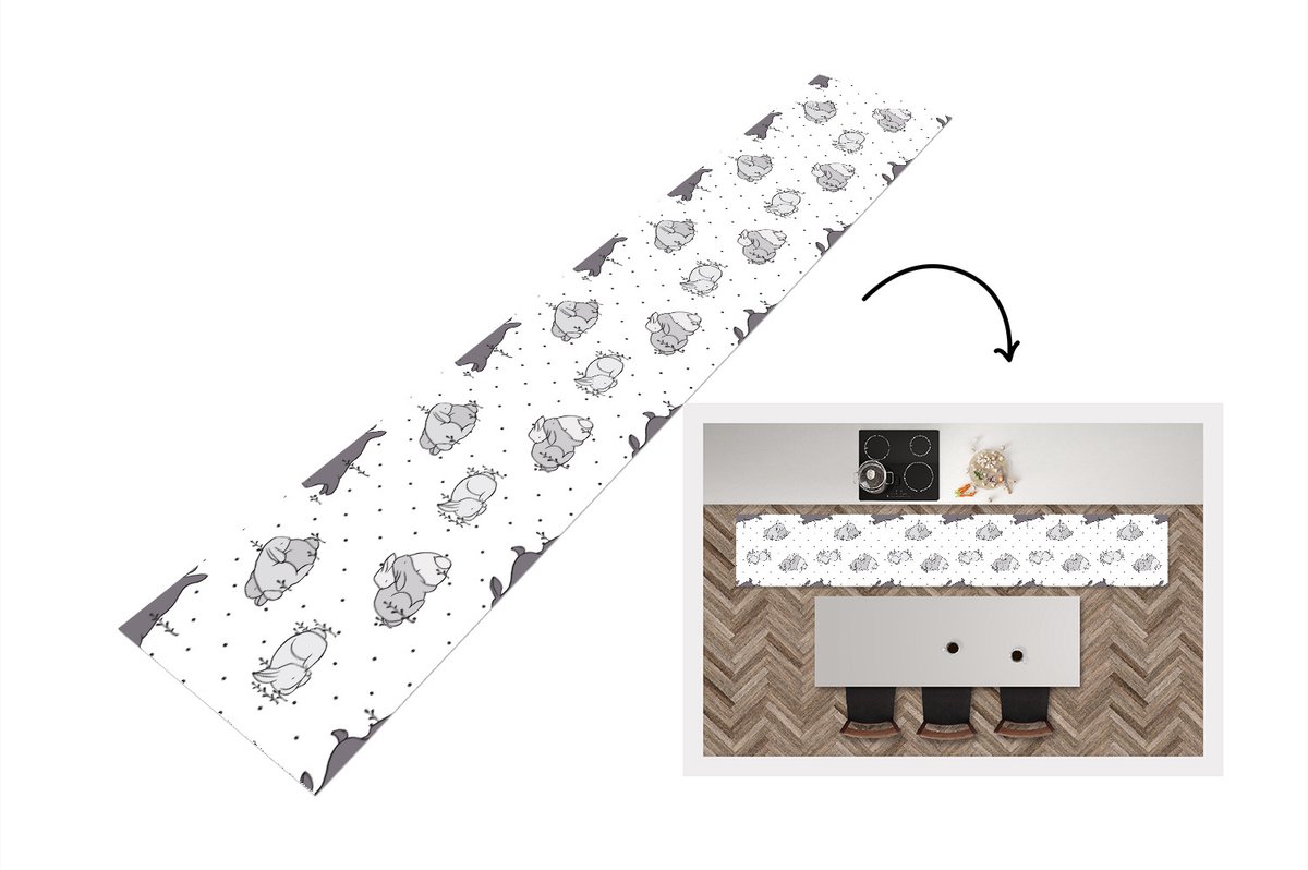 KitchenYeah Keukenloper - Loper keuken - Konijnen - Dieren - Slaap - Kinderen - Patronen - 300x50 cm - Keukenloper vinyl Multicolor