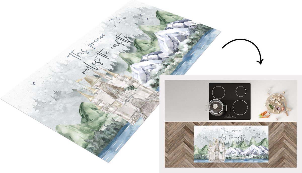 KitchenYeah Keukenloper - Loper keuken - Quotes - This prince rules the castle - Spreuken - 120x60 cm - Keukenloper vinyl Multicolor