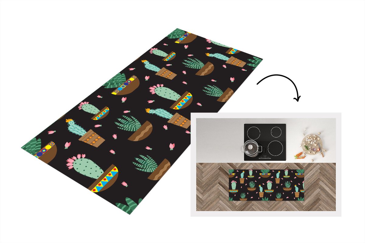 KitchenYeah Keukenloper - Loper keuken - Cactus - Patronen - Planten - 120x50 cm - Keukenloper vinyl Multicolor