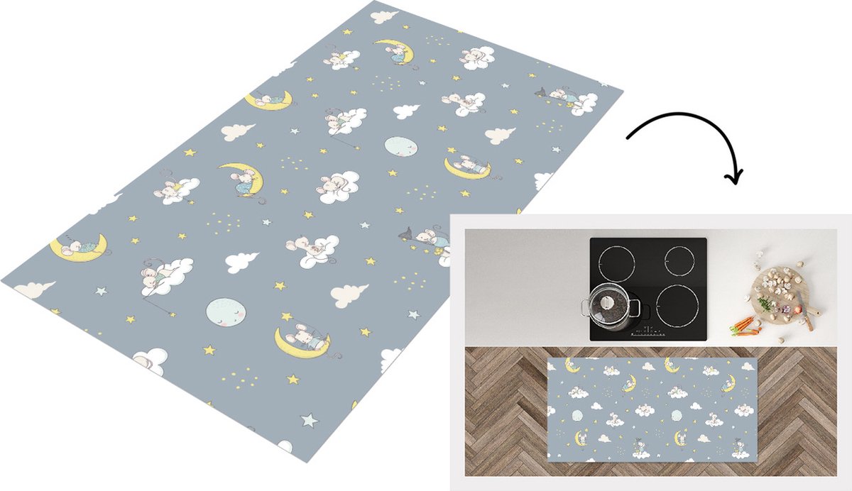 KitchenYeah Keukenloper - Loper keuken - Muis - Maan - Patronen - 120x60 cm - Keukenloper vinyl Multicolor