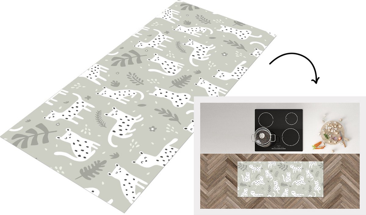 KitchenYeah Keukenloper - Loper keuken - Patronen - Luipaard - Bladeren - 120x50 cm - Keukenloper vinyl Multicolor