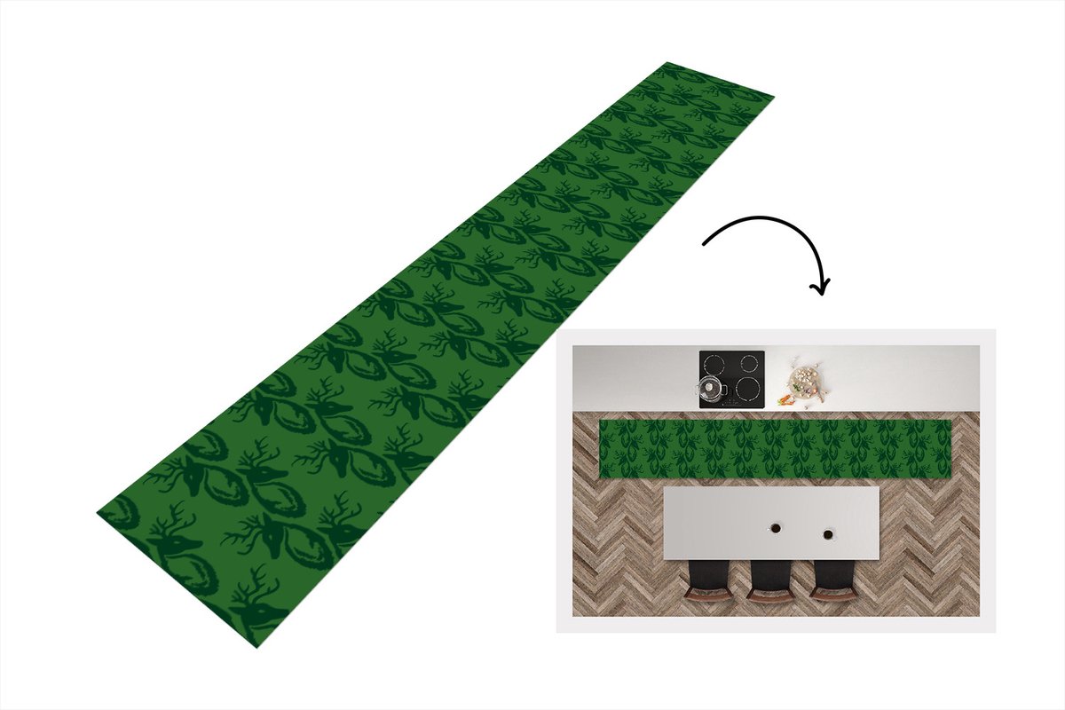 KitchenYeah Keukenloper - Loper keuken - Patronen - Groen - Hert - Keukenloper vinyl, foto 5