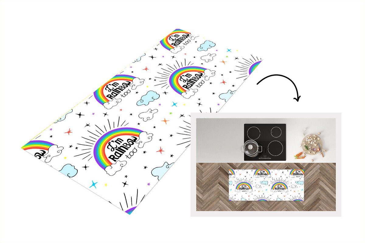 KitchenYeah Keukenloper - Loper keuken - Regenboog - Wolken - Patroon - 120x50 cm - Keukenloper vinyl Multicolor