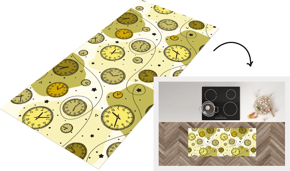 KitchenYeah Keukenloper - Loper keuken - Retro - Klok - Patronen - Stippen - 120x50 cm - Keukenloper vinyl Multicolor