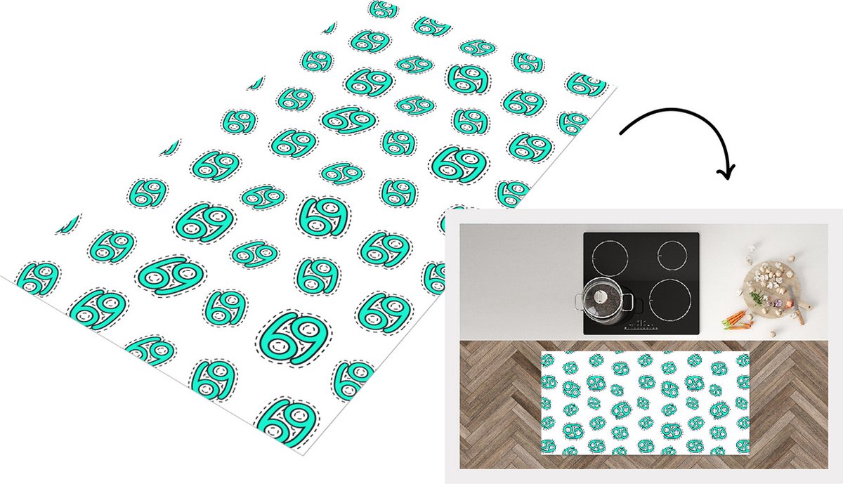 KitchenYeah Keukenloper - Loper keuken - Kreeft - Astrologie - Zodiac - Design - 120x60 cm - Keukenloper vinyl Multicolor